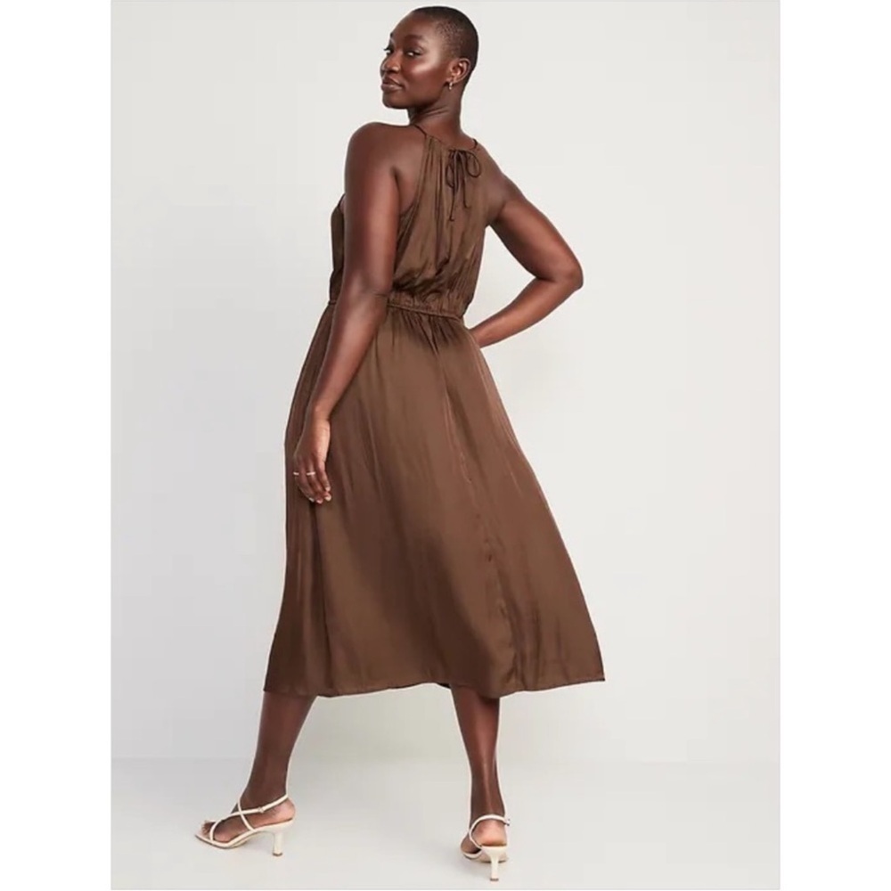 NWT Old Navy Waist-Defined Halter Satin Maxi Dress - Picture 6 of 8
